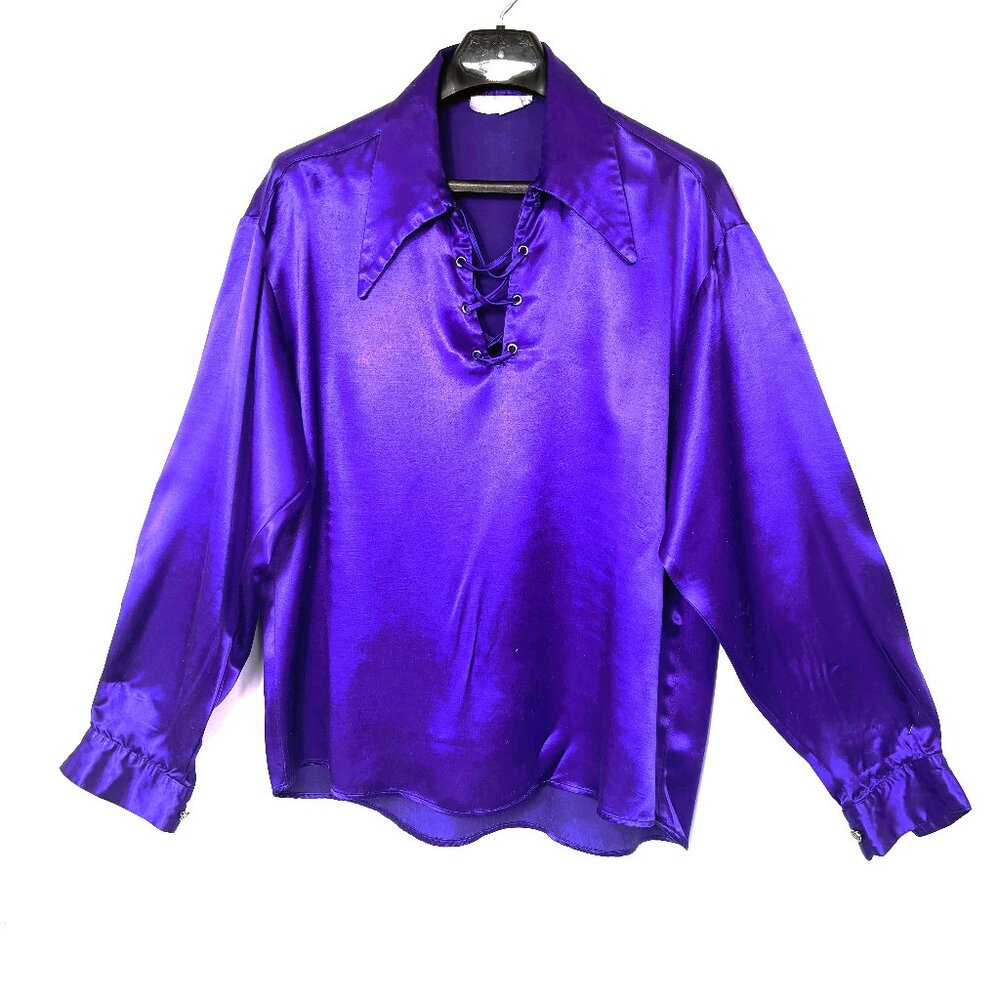 Vtg 90’s Purple Shiny Pimp Disco Style Shirt XL